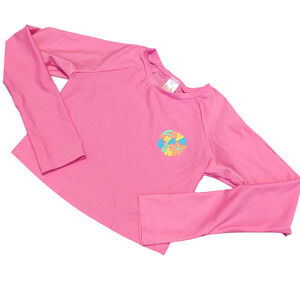 CAT & JACK Pink Long Sleeve Rash Guard Cropped Large 10 12 Love the Sun Graphic
